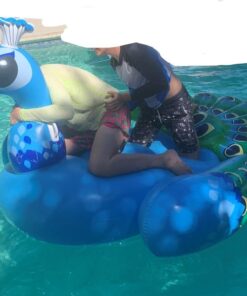 JOYIN Inflatable Peacock Pool Float - Giant Green Peacock Ride on Raft for Swimming Pool, Beach Floaties, Party Decoration Toys, Inflatable Island, Summer Pool Raft Lounge for Adults & Kids Water Fun Blue 44 71klrjnOLiL