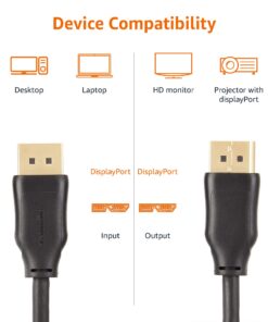 Amazon Basics DisplayPort to DisplayPort 1.2 Cable with 4K@60Hz, 2K@165Hz, 2K@144Hz Video Resolution - 3 Feet, for Personal Computer 1-Pack 12 71kn7yYSV3L