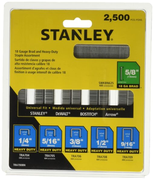 STANLEY Brad Nails, Heavy-Duty Staple and Brad Assortment, 2500-Pack, 18/24 GA (TRA700BN)