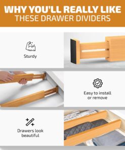 Large Kitchen Drawer Organizer - Expandable Bamboo Drawer Dividers (17.5" - 22") - Adjustable Separators for Kitchen, Clothes, Dresser, Bedroom, Bathroom, and Desk Drawers - 4 Pack (Natural) Natural 29 71kpn7xiMHL