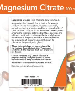 NOW Supplements, Magnesium Citrate 200 mg, Enzyme Function*, Nervous System Support*, 250 Count (Pack of 1) 250 Count (Pack of 1) 15 71kqouY4hwL