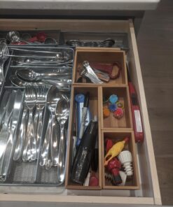 Seville Classics Bamboo Premium Organizer Storage Bins for Kitchen Silverware, Pantry, Closet, Office Desk, Pens, Utensils, Makeup, K Cup, Bamboo, Bin Set w/Dividers (5 Piece) Bin Set w/ Dividers (5 Piece) 32 71ks8OWr3rL