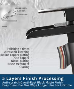 BWE Oil Rubbed Bronze Bathroom Faucet Modern Waterfall for Sink 1 Hole or 3 Hole Rustic Bath Vanity Faucets Single Handle Mixer Tap with Supply Lines 30 71ktBZ6sucL