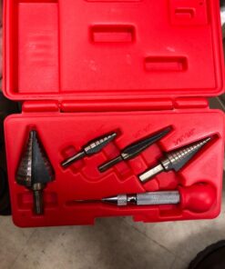 NEIKO 10169A Step Drill Bit Set and Automatic Center Punch | 5 Piece, 41 SAE Sizes Total, 1/8” – 1-3/8” | Titanium High Speed Steel Unibit, Stepper Cone Drill Bit | Two Flute Step Down Bits Straight Tri-Flat Shank 1/8 to 1-3/8", 4 bits 29 71ktT561RZL