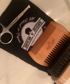 Beard Brush for Men & Beard Comb Set w/Mustache Scissors Grooming Kit, Natural Boar Bristle Brush, Dual Action Wood Comb, and Travel Bag Great for Christmas Gift (Bamboo) Bamboo 50 71kum8JqnL