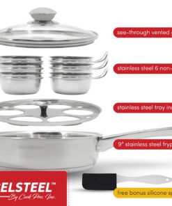 EXCELSTEEL Non Stick Easy Use Rust Resistant Home Kitchen Breakfast Brunch Induction Cooktop Egg Poacher, 6 Cup, Stainless Steel, Round 23 71kwGs4gGuL