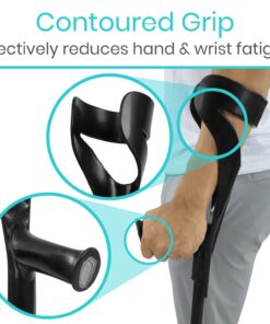Vive Forearm Crutches (Pair) - Adjustable, Lightweight Arm Crutches Forearm for Adults - Ergonomic Arm Crutch Cuff and Comfortable Handles - Heavy Duty Crutches Non Slip Skid Replaceable Rubber Tips Black 19 71l0wymrGTL