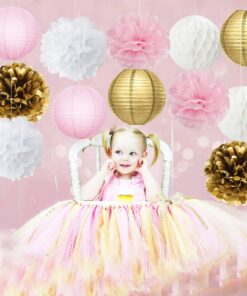 Baby Shower Decorations Furuix 12pcs Pink Gold Party Decorations Tissue Paper Pom Pom Honeycomb Ball and Paper Lantern for One Year Old Girls' Princess Birthday Decorations 18 71l1DQ3UoBL
