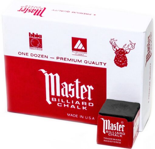 Master Billiard/Pool Cue Chalk Box, 12 Cubes Black