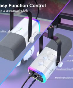 FIFINE Gaming XLR/USB Microphone Kit, Streaming Dynamic Mic Set for PC/PS5, Computer Mic for Vocal Podcast Recording Voiceover, with Headphones Jack, Gain Knob, Arm Stand-AmpliGame AM8T White 35 71l4zjP3MWL