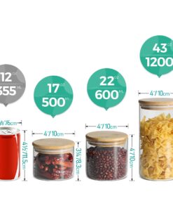 ComSaf Airtight Canisters for Bulk Food Storage Set of 3-17/22/43oz, BPA Free High Borosilicate Glass Cookies Jar with Bamboo Lid, Cylinder Cereal Container with Sealing 17oz/22oz/43oz 36 71l7CsTUEoS