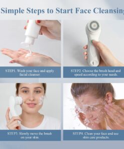 TOUCHBeauty Facial Cleansing Brush Electric, Face Cleansing Brush with Stand, 3 Brush Heads, 2 Speeds, IPX5 Waterproof, Battery-Powered, Suitable for All Skin Types, TB-0759D White 23 71lBWqBrJ5L