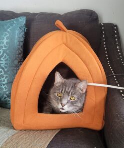 Cat House - Indoor Cat Bed with Removable Foam Cushion - Pet Tent for Kittens, Rabbits, Guinea Pigs, and Other Small Animals by PETMAKER (Brown) Light Brown 32 71lFChWoa0L