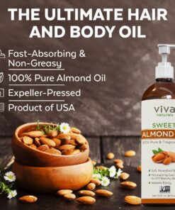 Viva Naturals Sweet Almond Oil - 100% Pure Hair and Skin Softener, Non-Greasy for Massage, Carrier Oil for Essential Oils and DIY Beauty Blends, Expeller-Pressed Almond Oil for Body, Non-GMO, 16 fl oz 16 Fl Oz (Pack of 1) 29 71lG14G1HOL