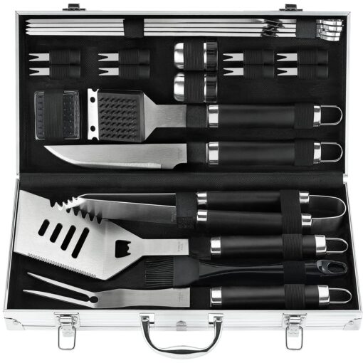 POLIGO 22PCS Heavy Duty BBQ Grill Accessories Set, Non-Slip Grill Tools for Outdoor Grill Set Thicker Stainless Steel Grill Utensils Set, Deluxe Grilling Set with Aluminum Case Ideal Gifts for Men Dad Black - 22PCS BBQ Set