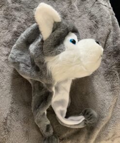 Super Z Outlet Cute Plush Animal Hat Winter Warm Winter Fashion Clothing Accessories (Husky/Wolf-Short) Grey 38 71lN53iLhfL