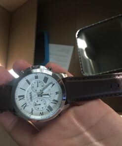 Fossil Grant Men's Watch with Chronograph Display and Genuine Leather or Stainless Steel Band Silver, Brown 34 71lOP5CQtKL