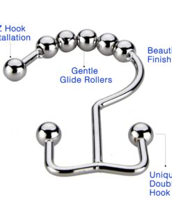 Alternative view of 2lbDepot Shower Curtain Rings Hooks - Chrome Finish - Premium 18/8 Stainless Steel - Double Hooks with Easy Glide Rollers Rust Resistant Metal Hook, Six Finishes Available - Set of 12 for Shower Rods Polished Chrome