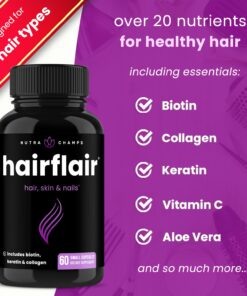 NutraChamps HairFlair | Hair Health Vitamins for Women | Biotin Vitamins for Hair Skin & Nails | Hair Health Supplement for All Hair Types with Biotin, Keratin, Collagen, Bamboo, Aloe & More 25 71lSLkg2RL