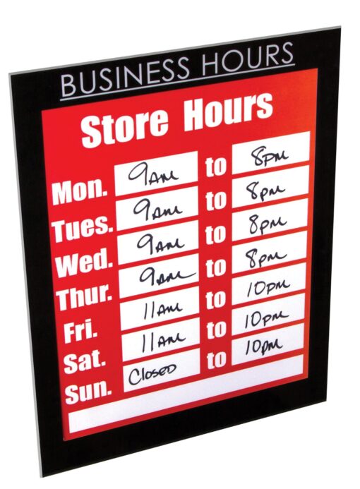 Nudell 37085BH Magnetic Business Hours Sign Holder, 8.5" x 11", Black