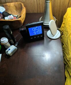 Magnasonic Projection Alarm Clock with AM/FM Radio, Battery Backup, Auto Time Set, Dual Alarm, Nap/Sleep Timer, Indoor Temperature/Date Display with Dimming & 3.5mm Audio Input - Black (EAAC601) 46 71lSwCx4fnL 1