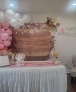 Funnytree 7X5ft Flowers Wood Lace Rustic Backdrop Wedding Floral Photography Background Wooden Board Floor Bridal Shower Baby Birthday Party Bride Banner Photo Studio 7'x5' Pink 25 71lXi uCVL