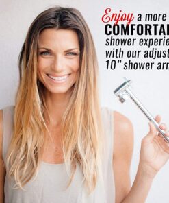 Adjustable Shower Arm Extension 10" Long - Stainless Steel Chrome Finish - The Only Arm Designed With a GEAR JOINT That Won't Slip! Our Long Shower Extender Pipe Can Hold A Rainfall Shower Head System 22 71lYPLxaDQL