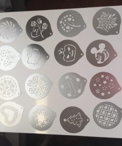 Lofekea Stainless Steel Powder Shakers Coffee Cocoa Cinnamon Shaker Cans Mesh Duster with 16PCS Stainless Steel Barista Coffee Decorating Stencils Template for Latte Cappuccino, Cupcake Stencils Stencil and Shaker 42 71lZ71SkkBL