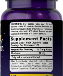 Carlyle Melatonin 12 mg Fast Dissolve 180 Tablets | Drug Free | Natural Berry Flavor | Vegetarian, Non-GMO, Gluten Free 180 Count (Pack of 1) 27 71lZqZhdYCL