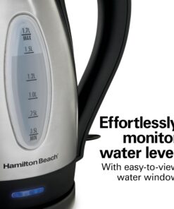 Hamilton Beach Electric Tea Kettle, Water Boiler & Heater, 1.7 Liter, Cordless Serving, 1500 Watts for Fast Boiling, Auto-Shutoff and Boil-Dry Protection, Stainless Steel (40880) 1.7 L 31 71lbIPZQR7L