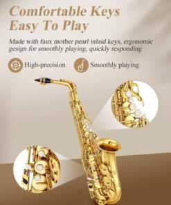 Eastar AS-Ⅱ Student Alto Saxophone E Flat Gold Lacquer Alto Beginner Sax Full Kit With Carrying Sax Case Mouthpiece Straps Reeds Stand Golden 23 71lce5F11VL