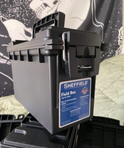 Sheffield 12629 Field Box, Ammo Storage Can and Water Resistant Ammo Can, Bullet Case Designed for Pistol, Rifle, or Shotgun Ammo Storage, Stackable and Lockable Ammo Box, Made in The USA, Black 67 71ldR3WrFBL