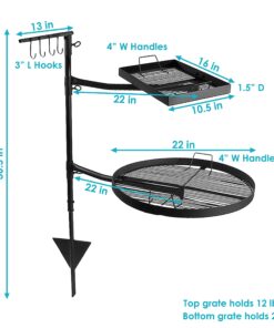 Sunnydaze Swiveling Dual-Grill Campfire Cooking Grate System - Includes 2 Height-Adjustable Grates and 1 Ground Stake 13 71leNwyhBQL