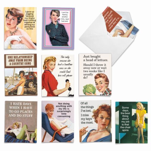 The Best Card Company - 10 Blank Funny Greeting Cards for Women (4 x 5.12 Inch) - Boxed All Occasion Assortment - H. Mess M6622OCB Hot Mess M6622OCB