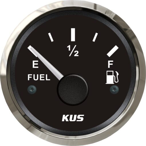 KUS CPFR-BS, 240-33 Ohm, Electric Fuel Level Gauge, 12V / 24V, 2" (52mm) with Backlight Black Stainless Steel