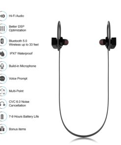 Alternative view of Bluetooth Headphones, Hussar Magicbuds Best Wireless Sports Earphones with Mic, IPX7 Waterproof, HD Sound with Bass, Noise Cancelling, Secure Fit, up to 9 Hours Working time (Upgraded), Black