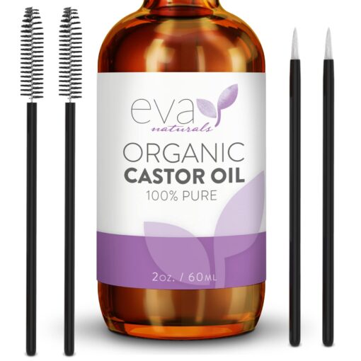 Eva Naturals Organic Castor Oil (2oz) - Promotes Hair, Eyebrow and Lash Growth - Diminishes Wrinkles and Signs of Aging - Organic Castor Oil for Hair Growth Eyelashes - Hair Growth Oil 100% Pure 2 Fl Oz (Pack of 1)