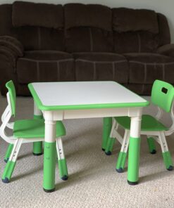 ECR4Kids Dry-Erase Square Activity Table with 2 Chairs, Adjustable, Kids Furniture, Grassy Green, 3-Piece Table&Chairs 23 71lkyWkFFiL