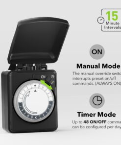 BN-LINK Compact Outdoor Mechanical 24 Hour Programmable Dual Outlet Timer - Plugin timer, Waterproof, Heavy Duty Dial 26 71lnZbRaxfL