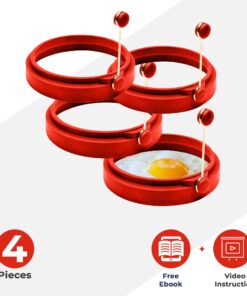 PROFESSIONAL Silicone Egg Ring, Pancake mold Best egg mold for breakfast sandwiches, Omelets and More, Nonstick Mold Ring, Round Red (Pack of 4) and free e-book by ABAM 28 71loLnPdx4L
