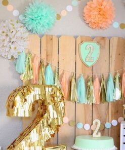 Alternative view of Mint Peach Baby Shower Decorations/Birthday Decorations Qian's Party Mint Peach Glitter Gold Tissue Paper Pom Pom Polka Dot Paper Garland for Wedding Nursery Bridal Shower Decorations