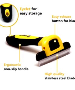 Alternative view of Thunderpaws Best Professional De-Shedding Tool and Pet Grooming Brush, D-Shedz for Breeds of Dogs, Cats with Short or Long Hair, Small, Medium and Large (Yellow) Yellow