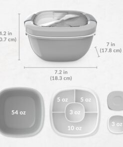 Bentgo® All-in-One Salad Container - Large Salad Bowl, Bento Box Tray, Leak-Proof Sauce Container, Airtight Lid, & Fork for Healthy Adult Lunches; BPA-Free & Dishwasher/Microwave Safe (Gray) Gray 32 71lvJADrlL