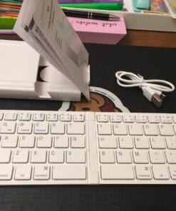 IKOS Folding Bluetooth Wireless Keyboard Slim Pocket Portable Travel Foldable Full Size Keyboard with Stand Holder for iPhone6-13 Max iPad Mini/Pro/Air, iOS Android Windows Laptop Smartphone/Tablet 43 71lw4ImCfpL