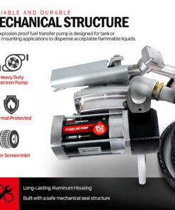 Fuelworks Fuel Transfer Pump Kit 15GPM/57LPM DC 12V 180W 22A Rotary Vane Motor with 14' Foot Anti-Static Discharge Hose & Filter, Extensible Suction Tube, 2" Inch Bung Adapter & Aluminum Manual Nozzle 21 71ly80C2pL