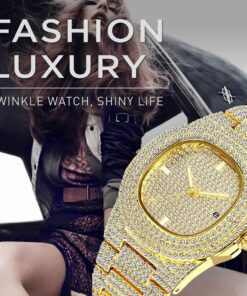 FANMIS Luxury Unisex Bling Iced Out Gold Watch Fashion Simulated Diamonds Analog Display Calendar Japanese Quartz Watch 14 71m1OxNFkLL