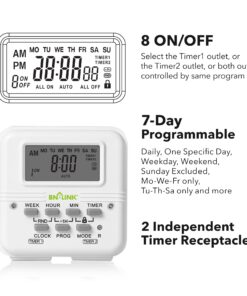 BN-LINK Digital Timer Outlet 24-Hour Programmable Digital Outlet Timer with 2 Independent Outlets 3-Prong Mini Indoor Easy Set Stackable Plug-in for Lights Lamps Fans Accurate 8A/1000W 1/3HP 3 prong 32 71m2sJrmgRL
