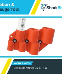 SharkBite 1/4 Inch to 1 Inch Depth Gauge and Pipe Deburring Tool, Copper, PEX, CPVC, PE-RT, HDPE, U702A 1/4 in. - 1 in. 18 71m4KlCImlL
