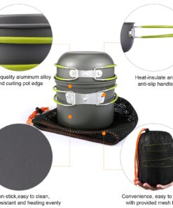 G4Free 2/4/13 PCS Camping Cookware Mess Kit Hiking Backpacking Picnic Cooking Bowl Non Stick Pot Knife Spoon Set Green 4 Pcs 31 71m5EwsH7kS