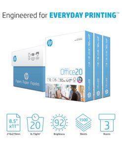 HP Printer Paper | 8.5 x 11 Paper | Office 20 lb | 3 Ream Case - 1500 Sheets | 92 Bright | Made in USA - FSC Certified | 112090C, White 3 Ream | 1500 Sheets Letter (8.5 x 11) 21 71mFGN146rL